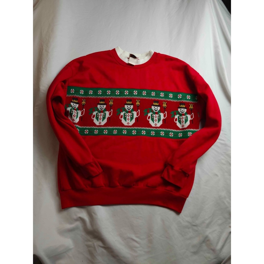 Vtg 90s Nutcracker Snowman Sweatshirt Mens L Christmas Holiday Kitsch Novelty